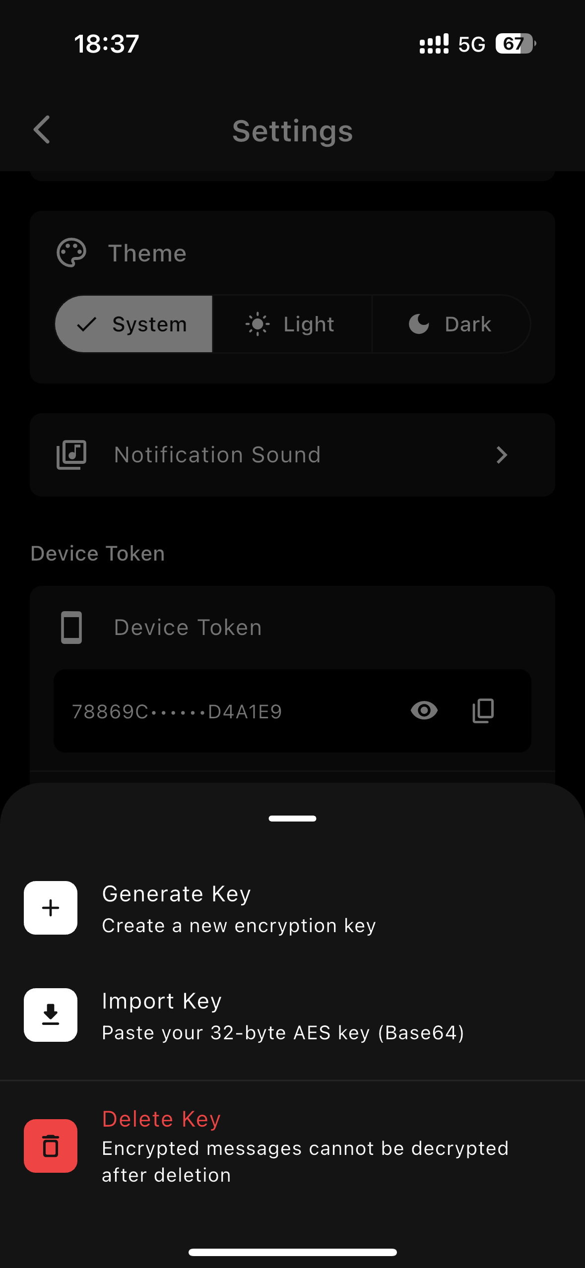 Encryption function screenshot